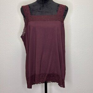 Halogen for Encore Burgundy Lace-Trim Tank Top – Size 2X